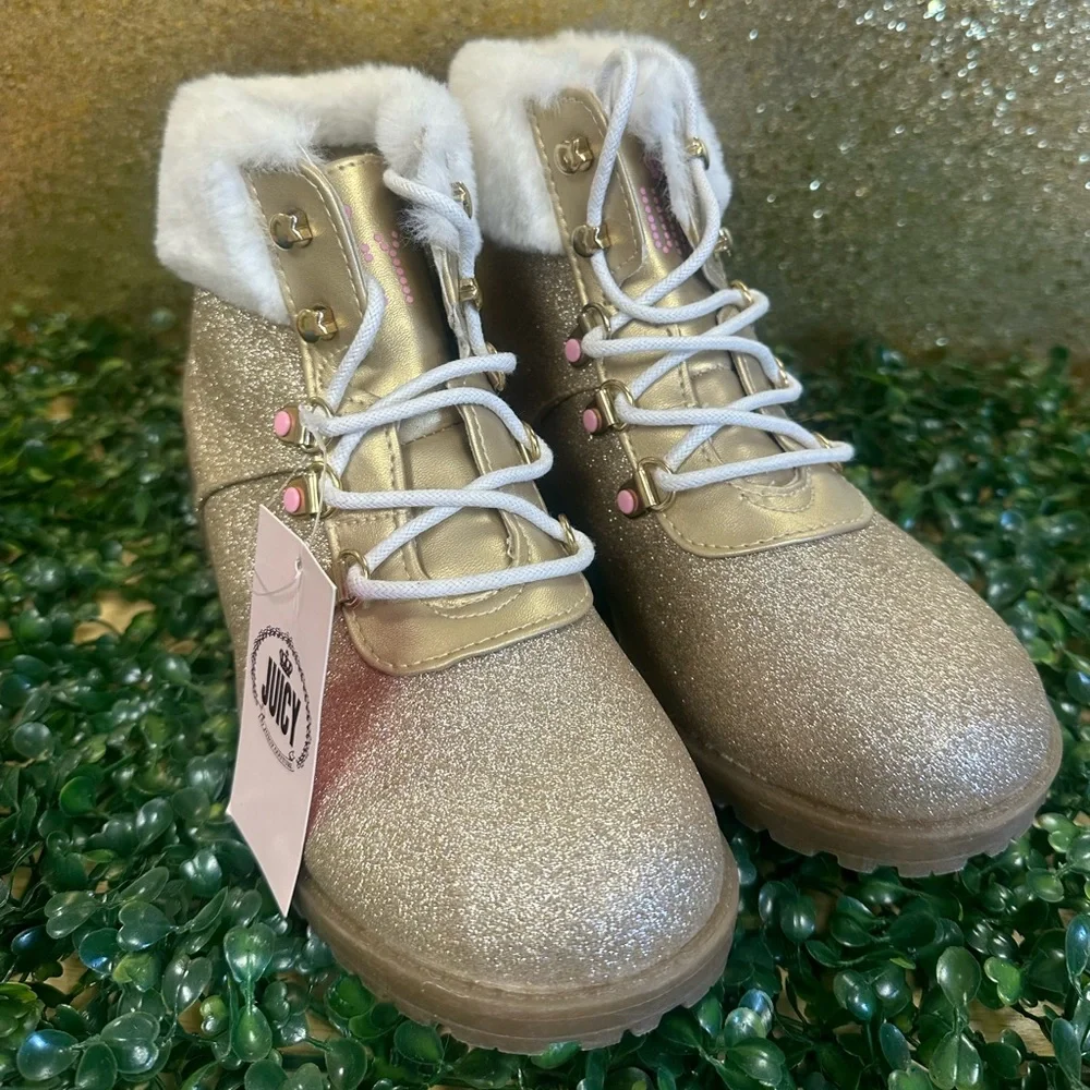 Juicy Couture Glittery Gold Kids Boots with Faux Fur
